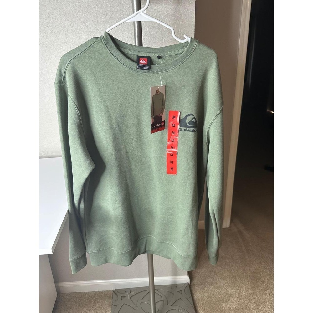 Quiksilver Sweatshirt Mens Medium Green New Crew Neck Logo Fleece Pullover